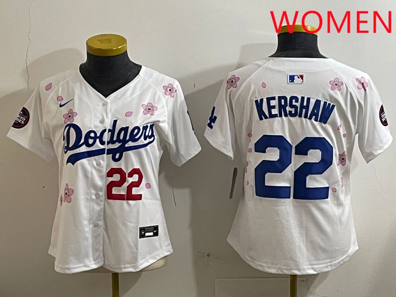 Women Los Angeles Dodgers #22 Kershaw White Sakura Edition 2025 Nike MLB Jersey style 2->women mlb jersey->Women Jersey